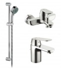 Подробнее о Комплект смесителей Grohe Eurosmart Cosmopolitan 116938 смеситель для раковины 32825000, смеситель для ванны 32831000, душевой гарнитур 27786000, хром
