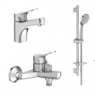 Подробнее о Комплект смесителей Jacob Delafon Brive E75760-CP, E75766-CP, E99898RU-CP смеситель для раковины с донным клапаном, смеситель для ванны, душевой гарнитур со штангой