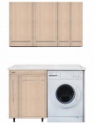 Подробнее о Мебель для ванной Vod-ok 130 (130х65х90,8 см) тумба для постирочной, чаша слева, с акриловой мойкой, с бутылочницей и бельевой корзиной, корпус белый, фасад дуб