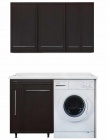 Подробнее о Мебель для ванной Vod-ok 130 (130х65х90,8 см) тумба для постирочной, чаша слева, с акриловой мойкой, с бутылочницей и бельевой корзиной, корпус белый, фасад венге